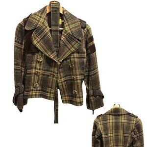 Juicy Couture Plaid Wool-Blend Peacoat - Size 4